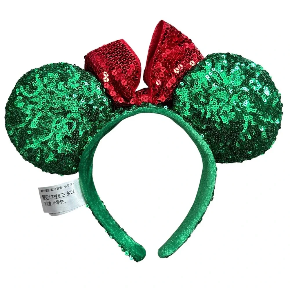 Disney Parks Holiday Minnie Mouse‎ Ear Headband w Bow Christmas Green
